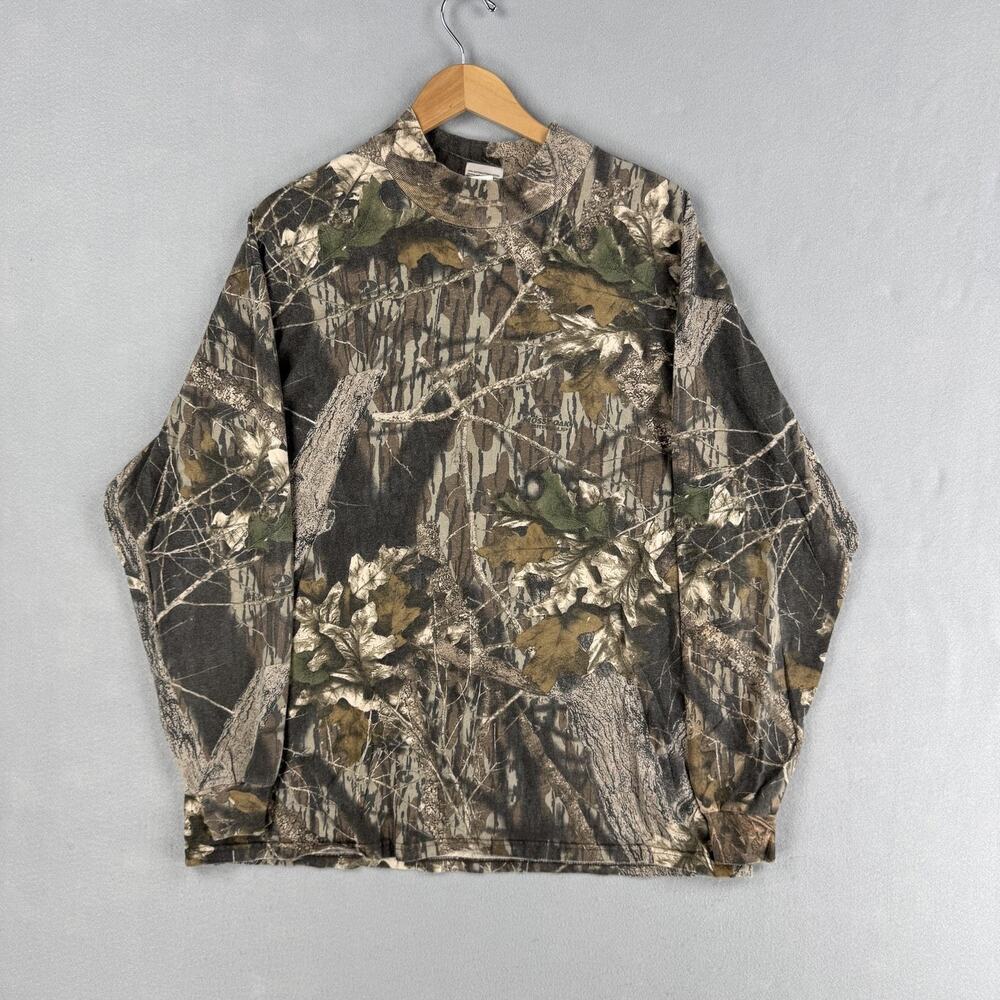 Vintage Jerzees Outdoors Shirt Mens XL Brown Camo Long Sleeve Hunting Crewneck